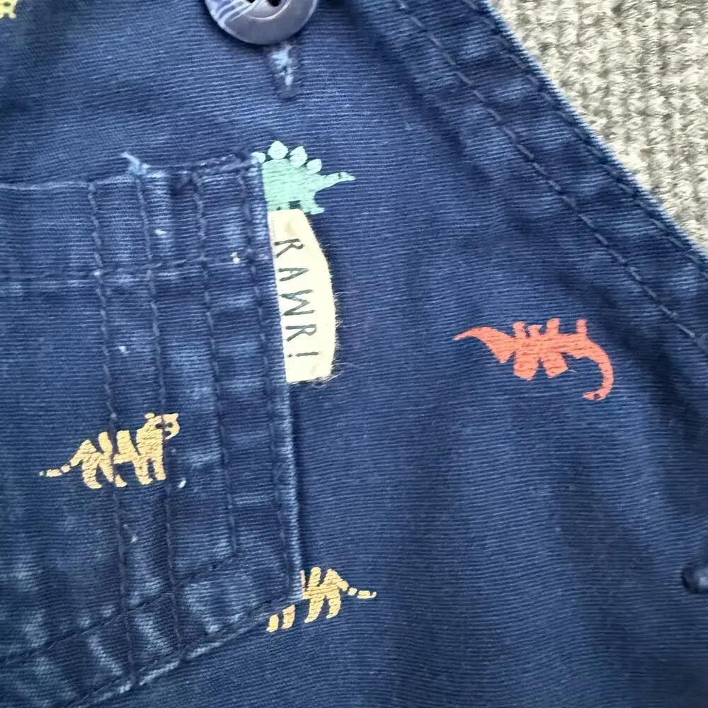 Carters Baby Boys Dinosaur Print Shortalls Size 18 Months Navy Overalls Romper